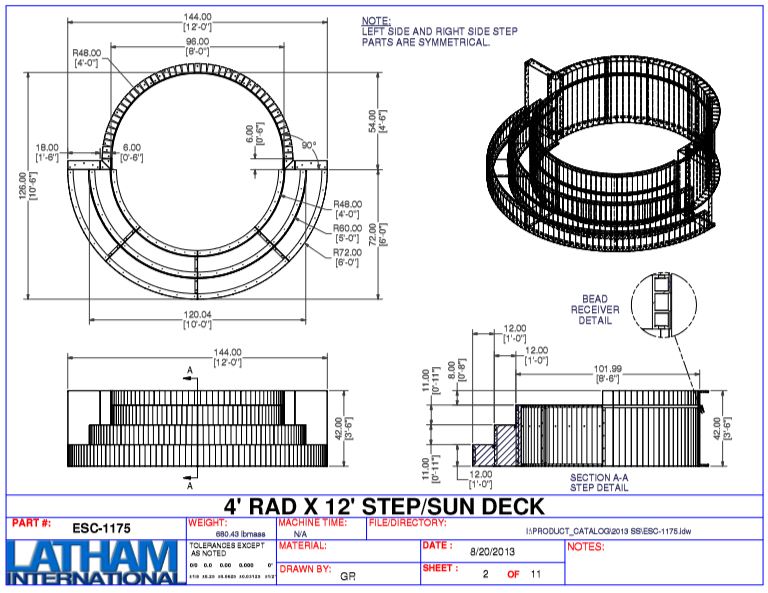 4' Radius 180 Deg. Steel Wedding Cake Step 42" w/ 8' Sunledge